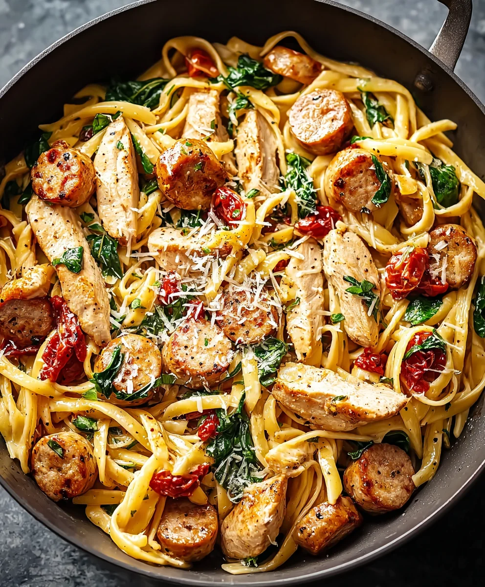 Easy Chicken and Beef Sausage Pasta Dinner
