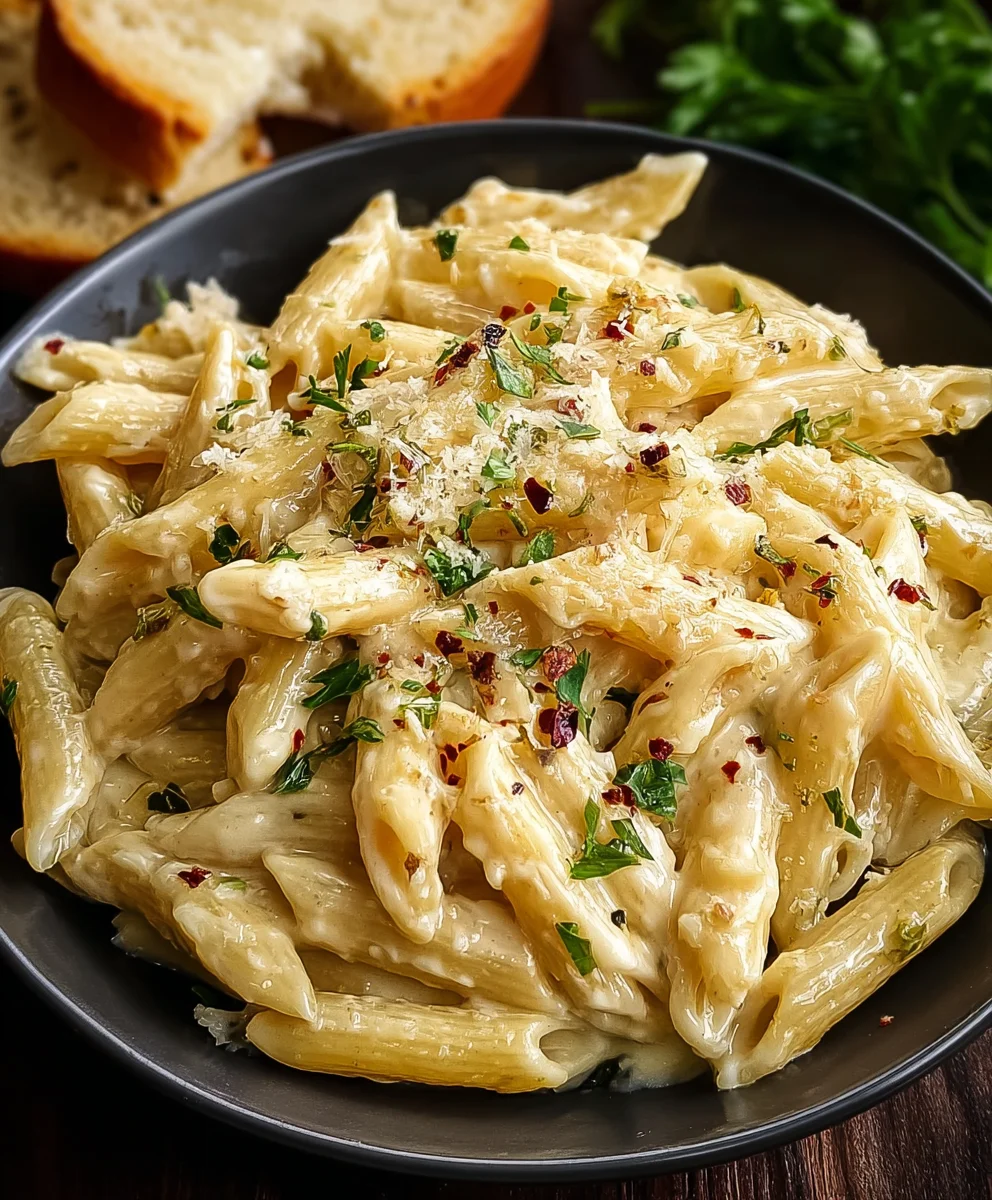 Easy Creamy Garlic Penne Pasta Recipe