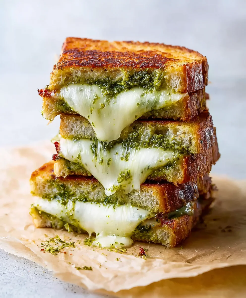 Sourdough Pesto Grilled Cheese-Flavorful Melty Delight