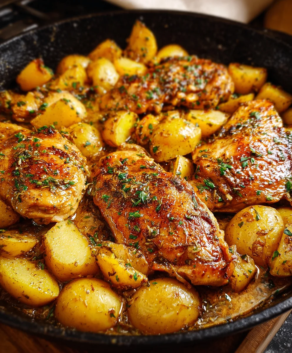 Garlic Butter Chicken Potatoes Skillet-Easy Dinner