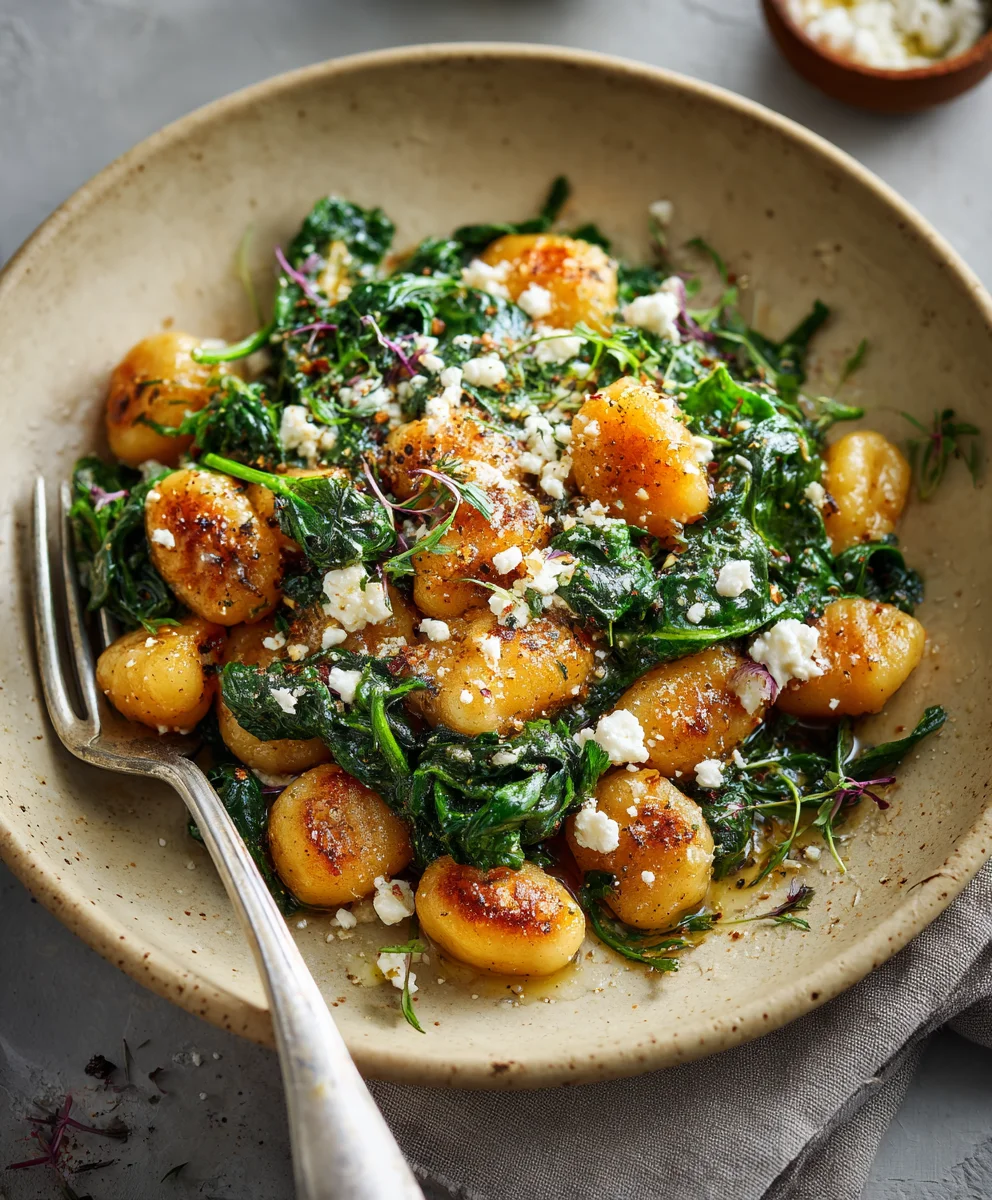 Crispy Gnocchi Spinach Feta Delight