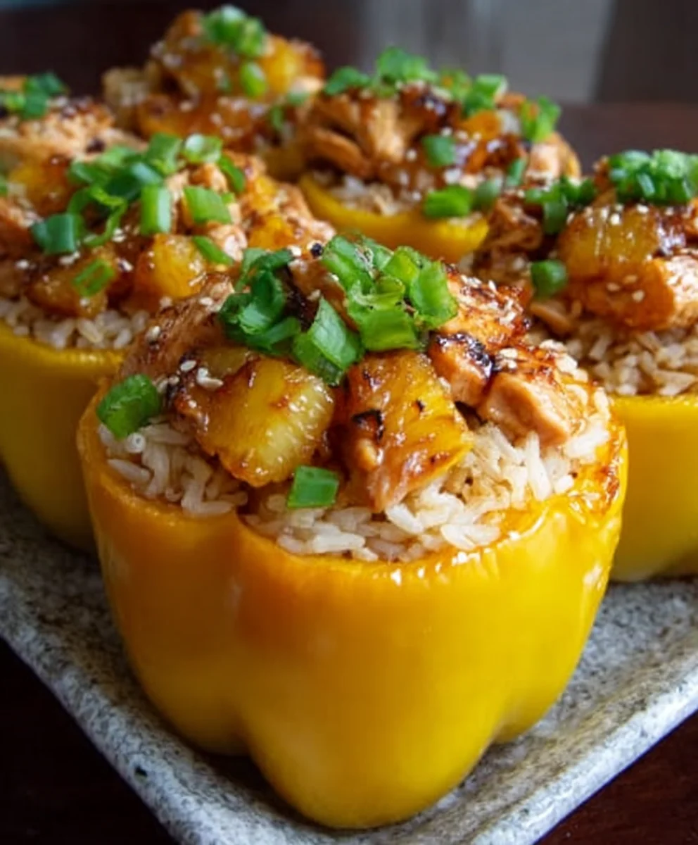 Teriyaki Pineapple Chicken Stuffed Peppers - Sweet Savory