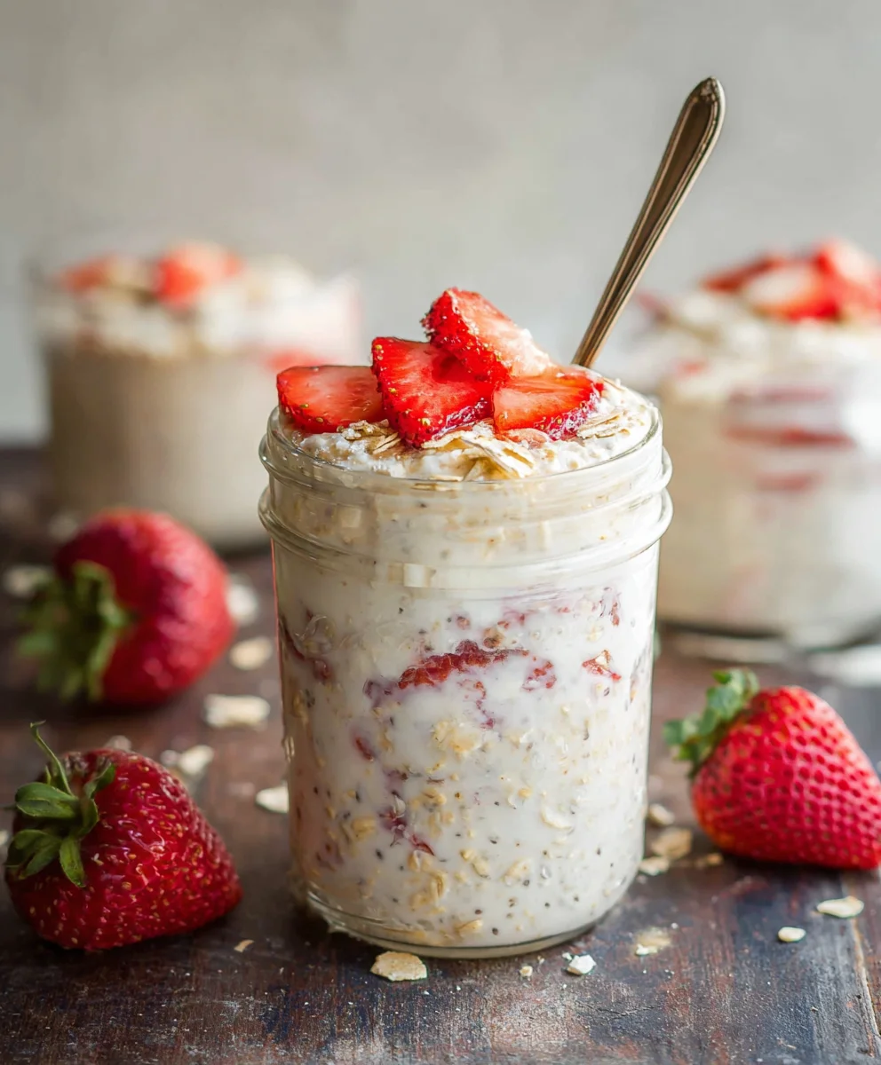 Strawberry Cheesecake Overnight Oats Recipe- Easy Breakfast