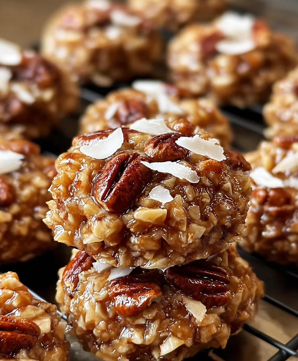 No Bake Pecan Coconut Praline Cookies - Easy Recipe