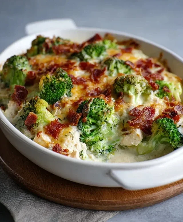 Creamy Low Carb Chicken Casserole with Broccoli and Beef Beef Bacon
