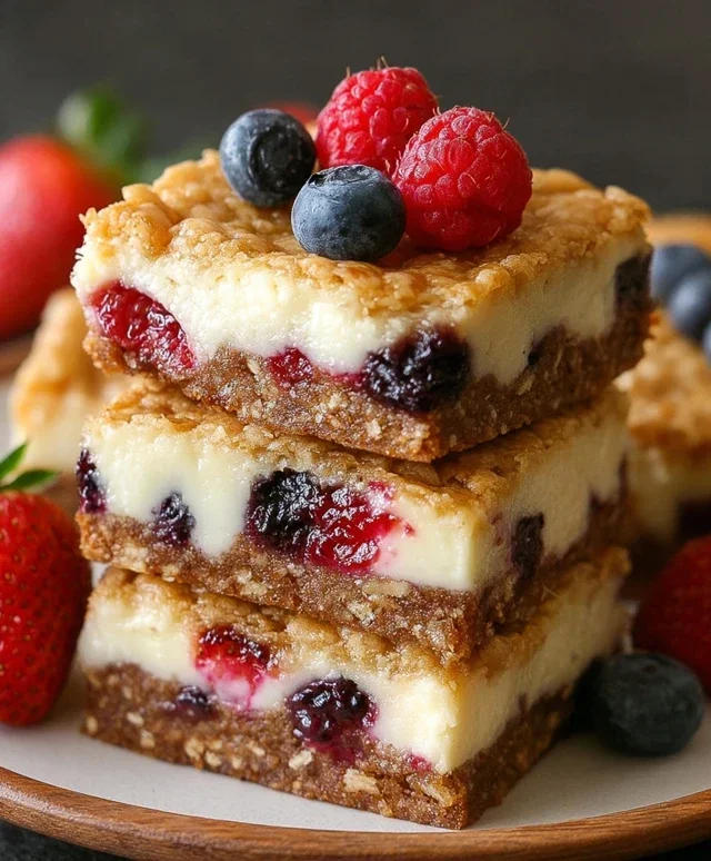 Berry Oatmeal Cheesecake Bars