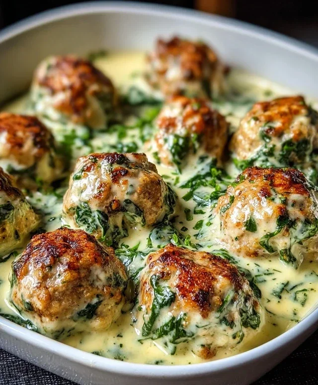 Southern Style Baked Chicken Ricotta Meatballs with Spinach Alfredo