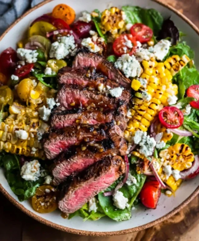 Balsamic Steak Gorgonzola Salad with Grilled Corn