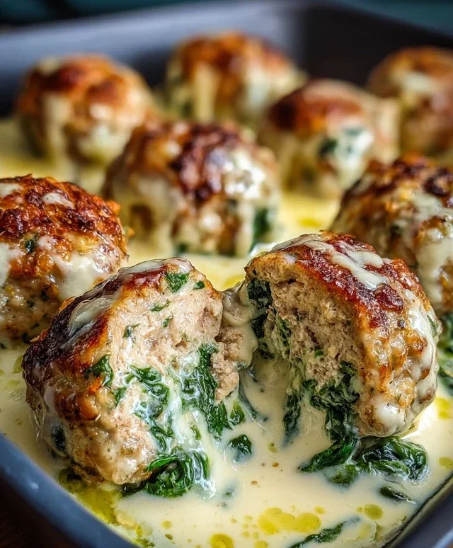 Southern Style Baked Chicken Ricotta Meatballs with Spinach Alfredo