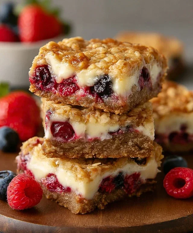 Berry Oatmeal Cheesecake Bars