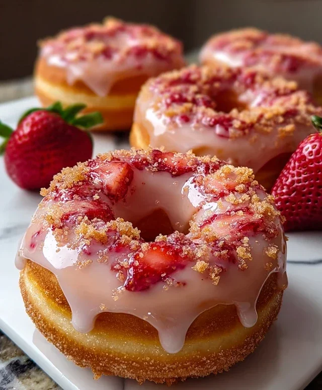 Freshly Glazed Strawberry Crunch Donuts