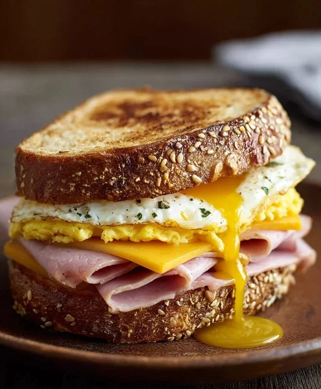 Egg and Beef Beef Ham Breakfast Sandwich
