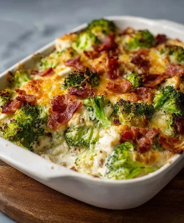 Creamy Low Carb Chicken Casserole with Broccoli and Beef Beef Bacon