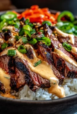 Korean BBQ Steak Rice Bowls with Spicy Cream Sauce
