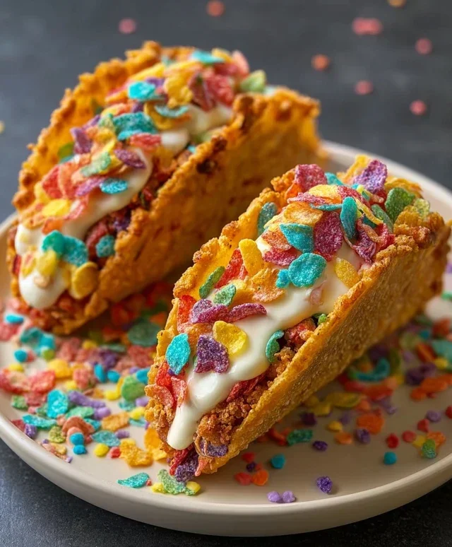Fruity Pebbles Cheesecake Tacos