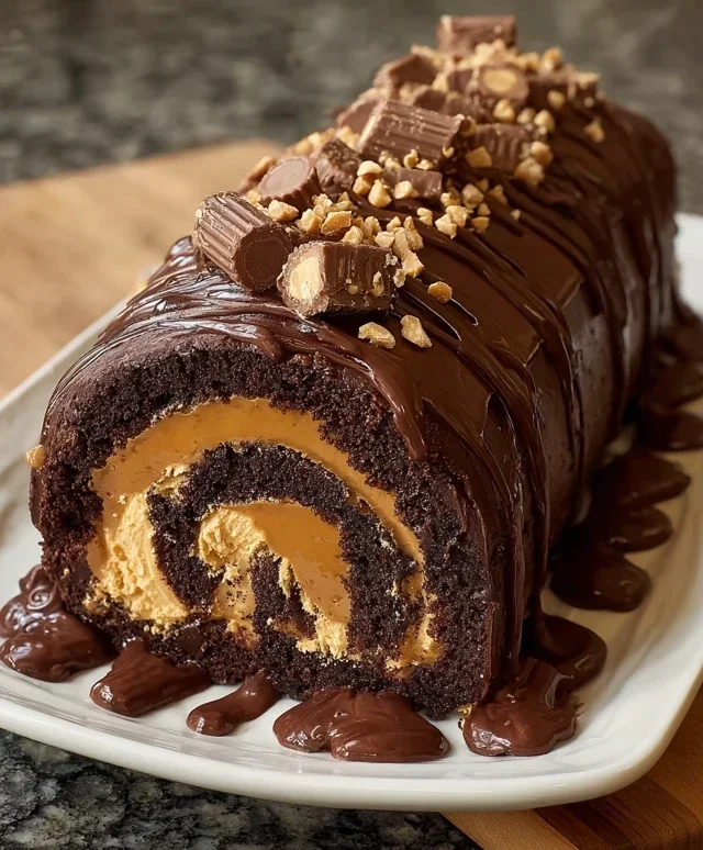 Peanut Butter Cup Chocolate Roll Cake