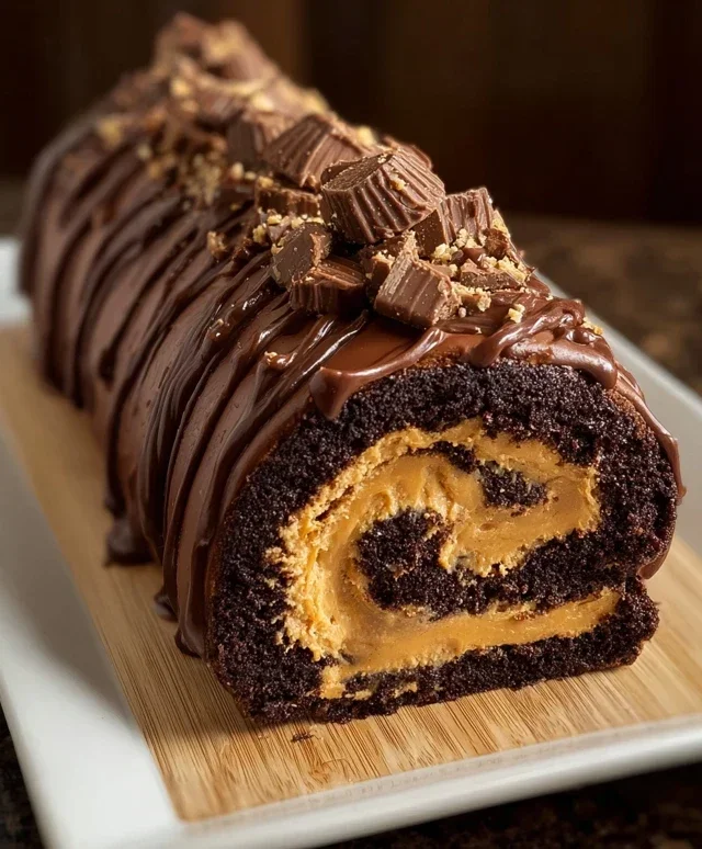 Peanut Butter Cup Chocolate Roll Cake