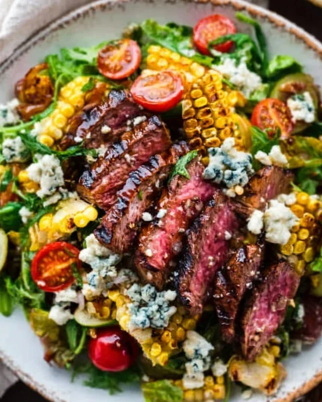 Balsamic Steak Gorgonzola Salad with Grilled Corn