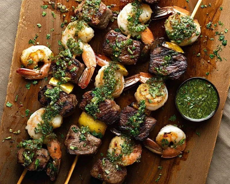 Surf and Turf Kabobs with Chimichurri Sauce