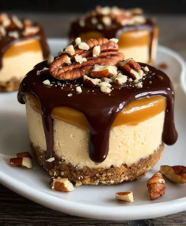 No Bake Turtle Mini Cheesecakes