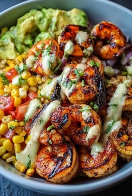 Grilled Shrimp Bowl with Avocado, Corn Salsa & Creamy Garlic Sauce