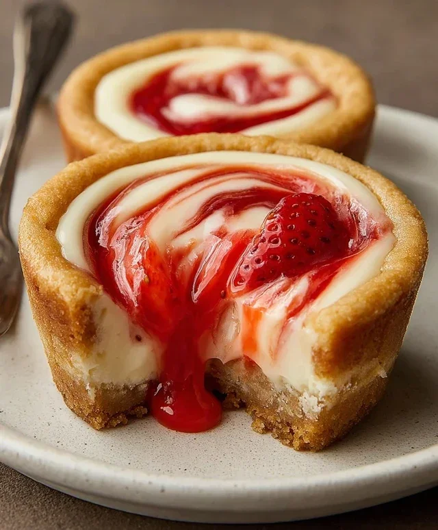 Strawberry Swirl Cheesecake Cookie Cups