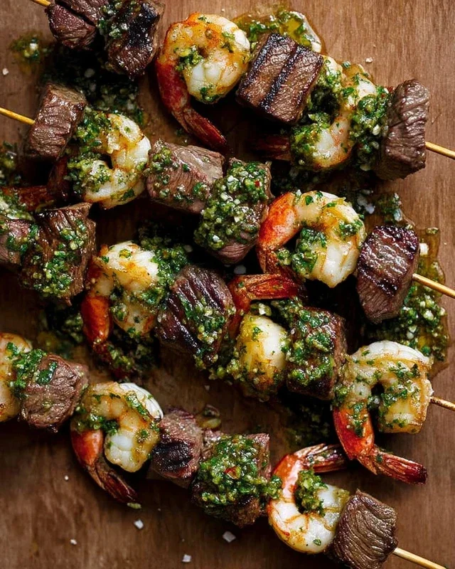 Surf and Turf Kabobs with Chimichurri Sauce