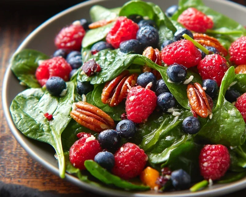 Berry Spinach Salad with Blueberries and Raspberries