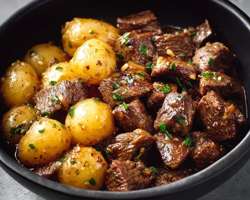 Slow Cooker Garlic Butter Beef Bites with Potatoes