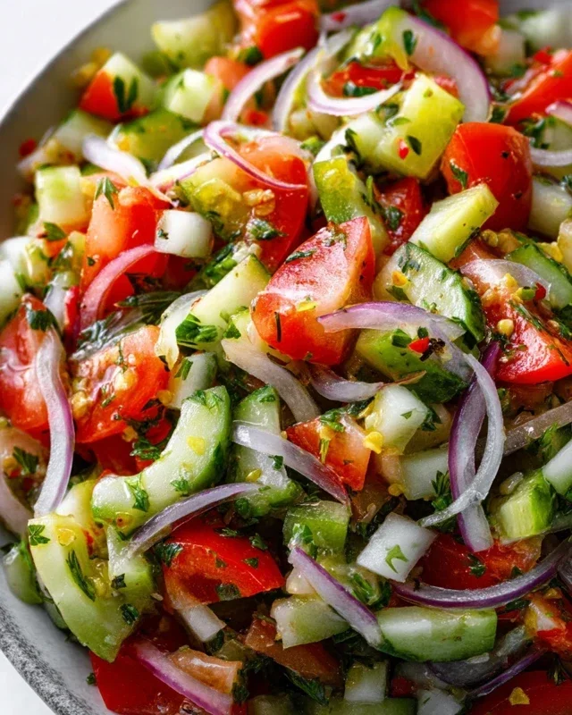 Mediterranean Salad with Cucumber, Tomato and Onion
