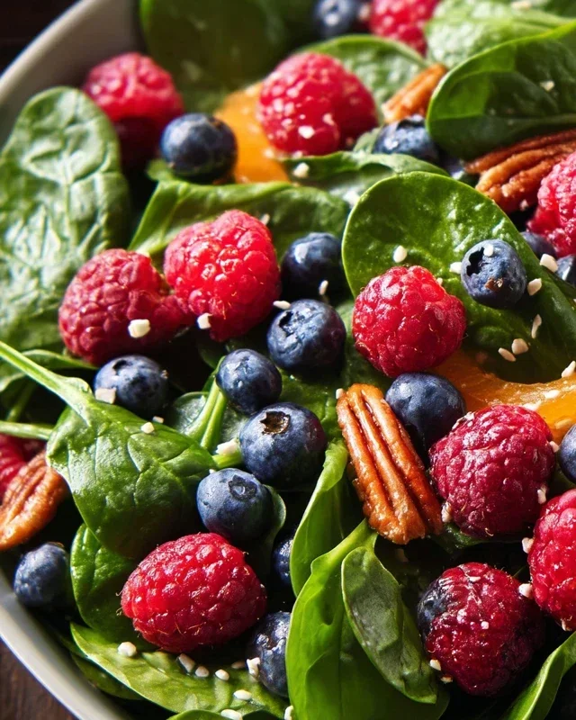 Berry Spinach Salad with Blueberries and Raspberries