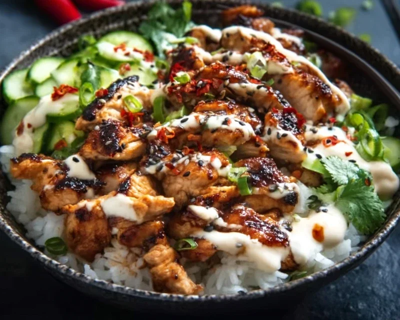 Spicy Honey-Gin Extract Extractger Chicken Bowls with Yum Yum Sauce