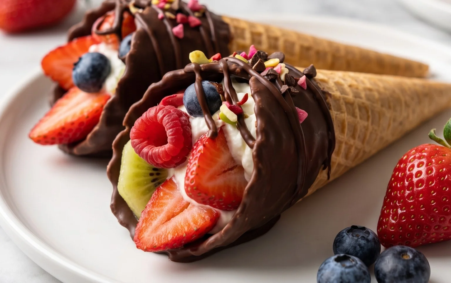 Chocolate Dipped Fruit Filled Cones