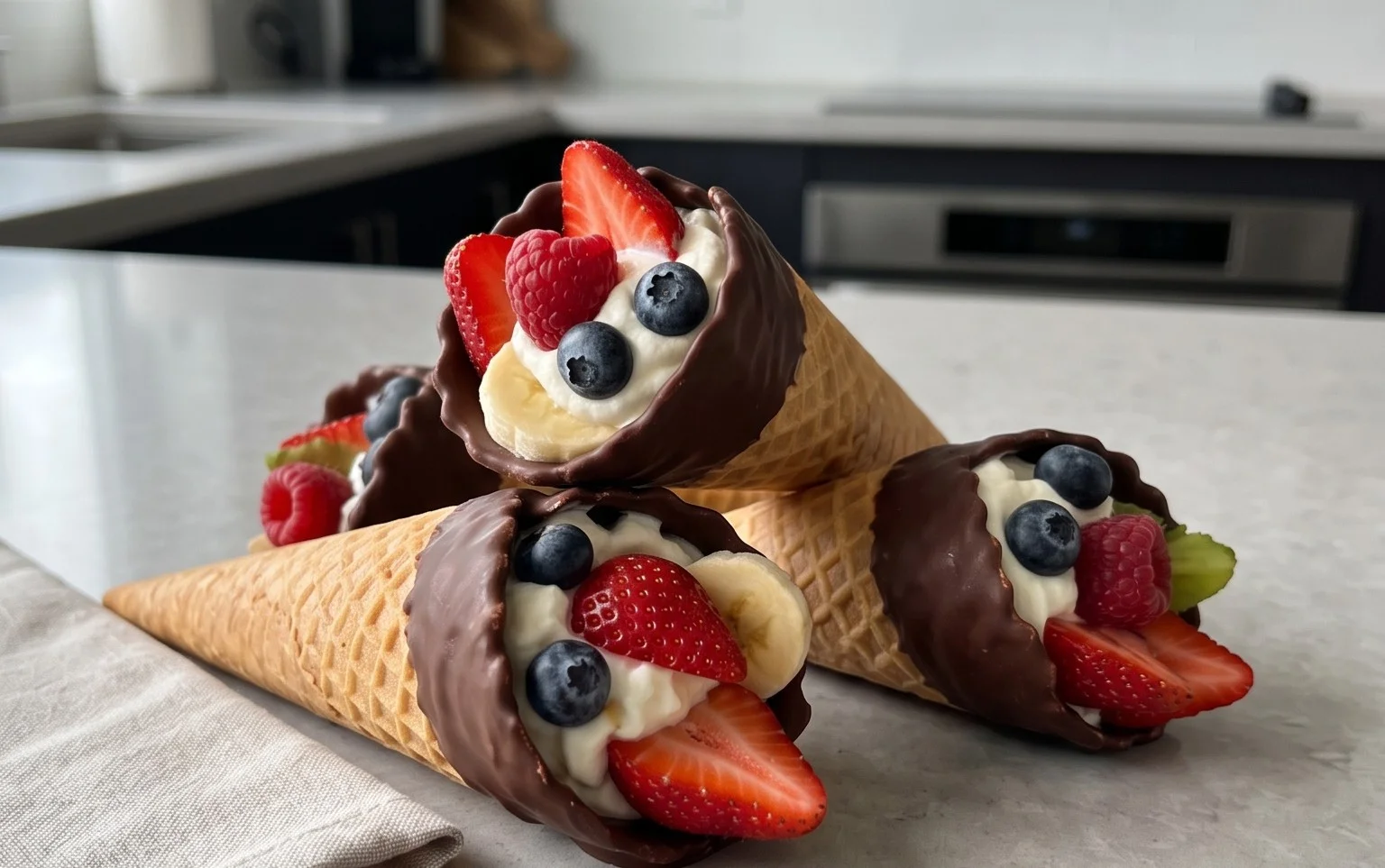 Chocolate Dipped Fruit Filled Cones
