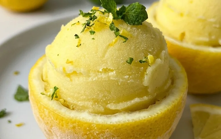Sorbetto di Limone Dressed Up in a Frozen Lemon Shell