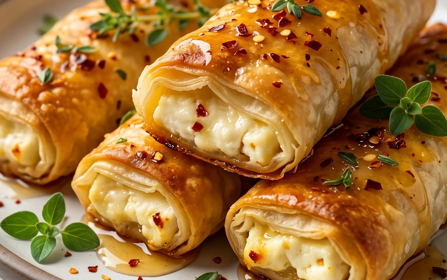 Indulgent Oven Fried Feta Rolls with Chili Honey Magic