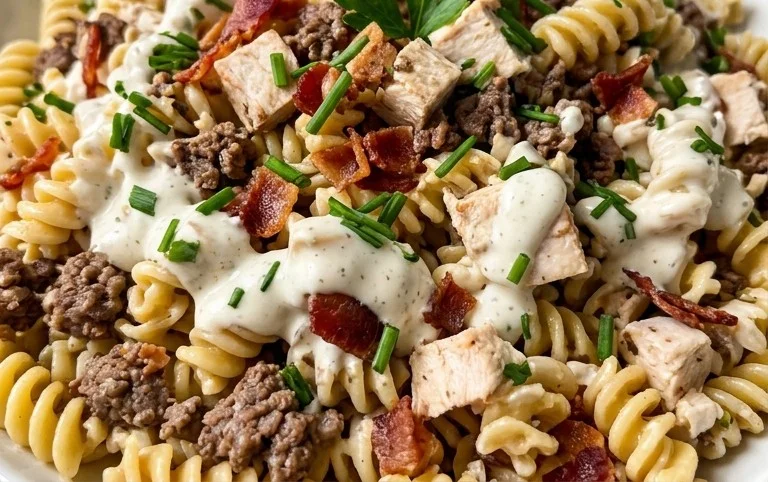 Chicken Beef Bacon Ranch Pasta Salad