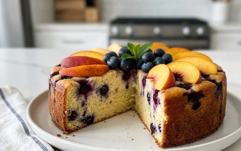 Peach and Blueberry Greek Yogurt Cake
